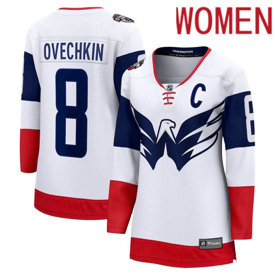 Women Washington Capitals 8 Alexander Ovechkin Fanatics Branded White 2023 NHL Stadium Series Breakaway Player Jersey